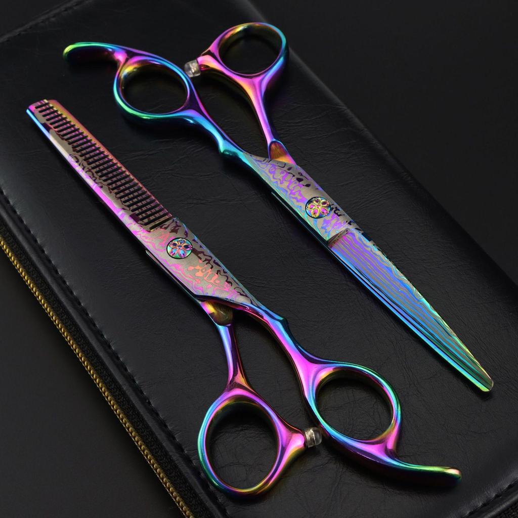 6.0" Color Damascus Hairdressing & Thinning Barber Scissors