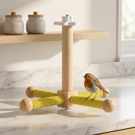 Drehbarer Holz Vogel Sitzstange Spielzeug Interaktives Windmühlen Design Kauspielzeug für Haustier Vögel Papageien Hängendes Käfig Zubehör