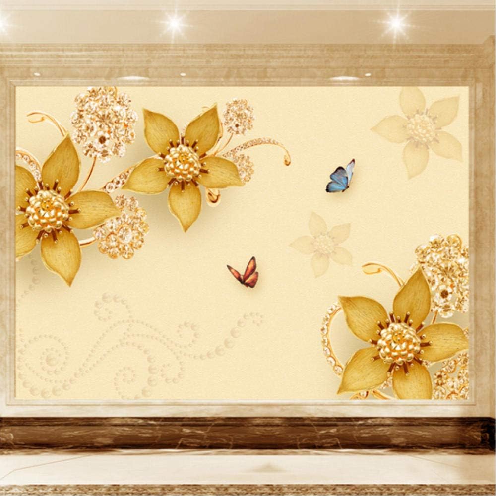 

Wallpaper Gold Jewel Butterfly Flower 3d Large Mural Bedroom Living Room Sofa Tv Background Wallpaper 200 cm(W) x 140 cm(H)