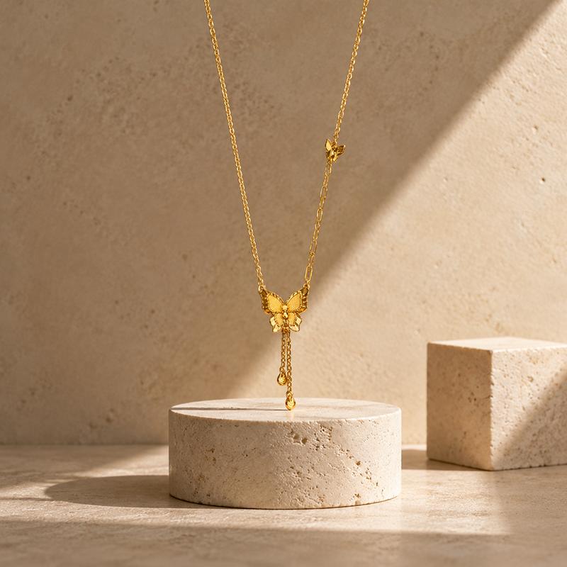 Goldener Schmetterling Quaste Anhänger Halskette für Damen Elegante Verstellbare Schlüsselbein Kette Trendiger Anhänger Schmuck Geschenk für Party Geburtstag Valentinstag