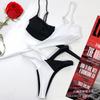 Women's Black White Color Block Tie Front Bikini Set Cut Out High Leg Swimsuit