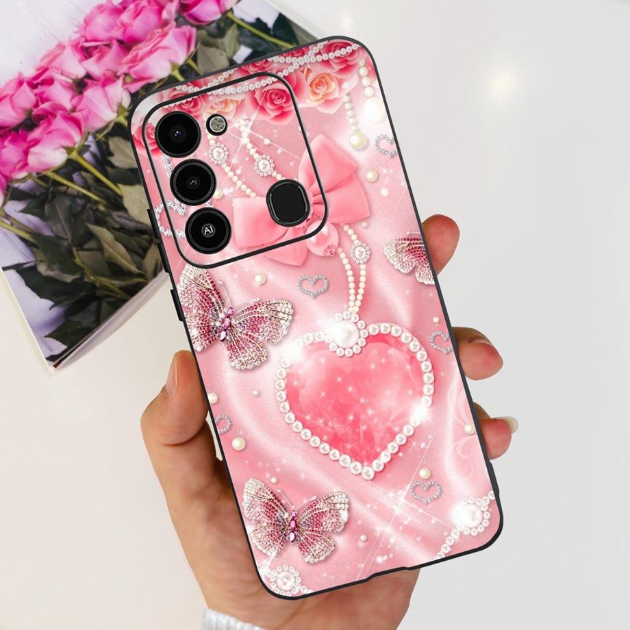 For Tecno Spark 8C 2022 Back Case Soft Silicone Bumper Flower Butterfly Print Phone Coque Capa For Tecno KG5k, KG5j, KG5n Cover