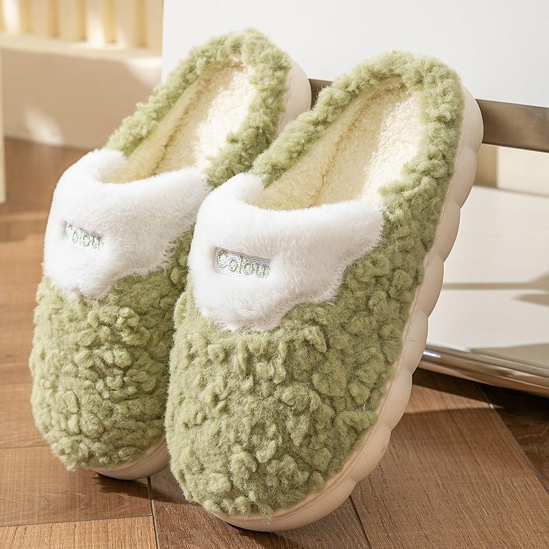 Men's Cotton Slippers for Indoor Use In Autumn and Winter, Thick-soled, Plush and Warm Couple Shoes for Postpartum Care