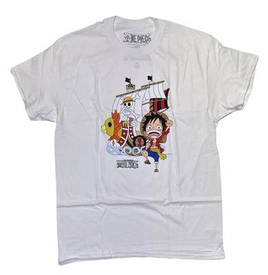 One Piece Chibi Luffy and Thousand Sunny Go White Men's Anime T-Shirt Sz Medium