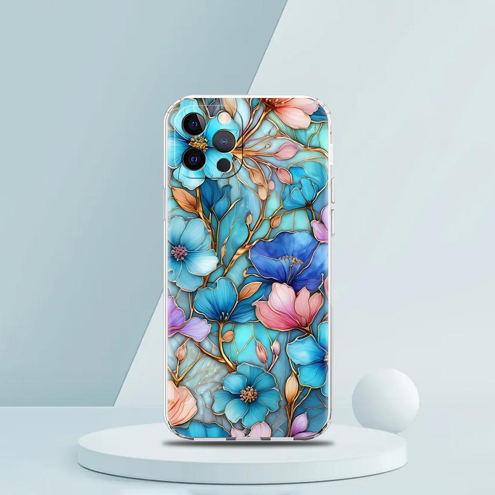 

Мягкий прозрачный чехол-бампер из ТПУ для iPhone 16 15 14 13 12 11 Pro Max XR 8 7 Plus Ударопрочный корпус Модный цветочный узор for iPhone 16