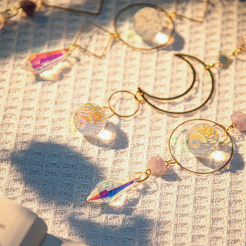 Garden Wind Chime Suncatcher Hanging Crystal Moon Catcher Pendants Rainbow Prism Wind Spinner Rainbow Maker Home Garden Decor