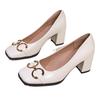 Fashion French High-End Metal Buckle Elegant Square Head Thick Heel Women's Summer New Vintage Fashion Single Shoes Zapatos De Mujer