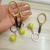 Keychain Tennis Racket Plush Ball Key Chain with Mini Pendant Metal Ring Compact Portable Sports Decoration
