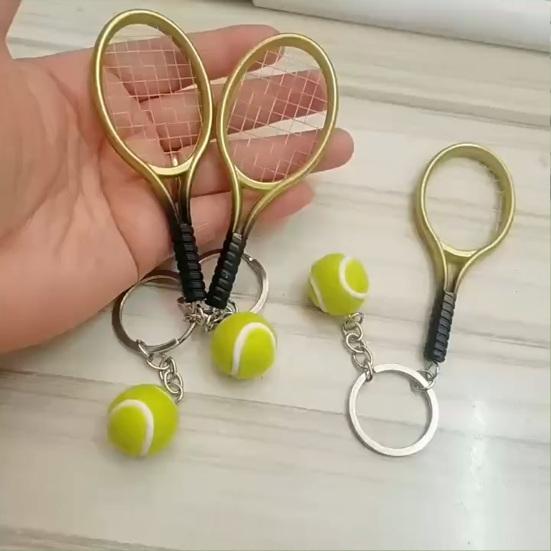 Keychain Tennis Racket Plush Ball Key Chain with Mini Pendant Metal Ring Compact Portable Sports Decoration