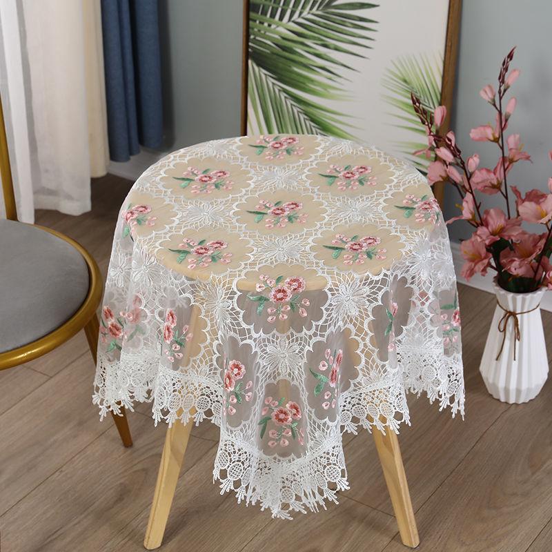 1pcs Small Round Table Tablecloth Fabric Lace Embroidered Rectangular Tablecloth Household Dustproof Coffee Table Cover