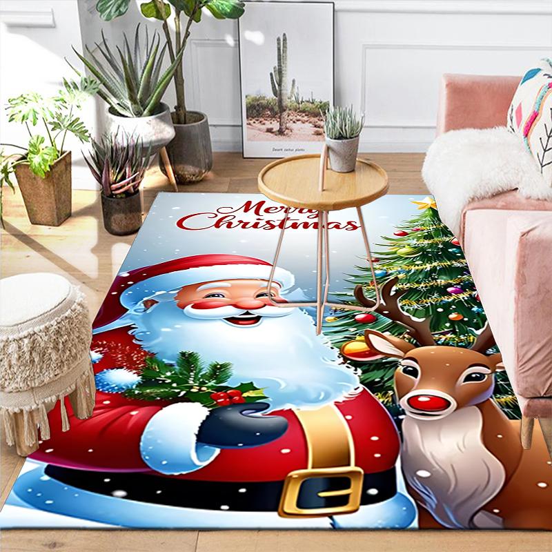 1Pc Christmas Santa Reindeer Rug, Office Carpet Indoor Outdoor Doormat, Non-Slip, Comfortable, Living, Christmas Halloween, Xmas Gift G1125