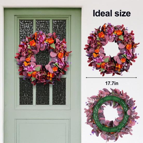 Fall Wreath Vibrant Color Bow-knot Design Easy to Hang Multipurpose Thanksgiving Front Door Garland Autumn Decoration
