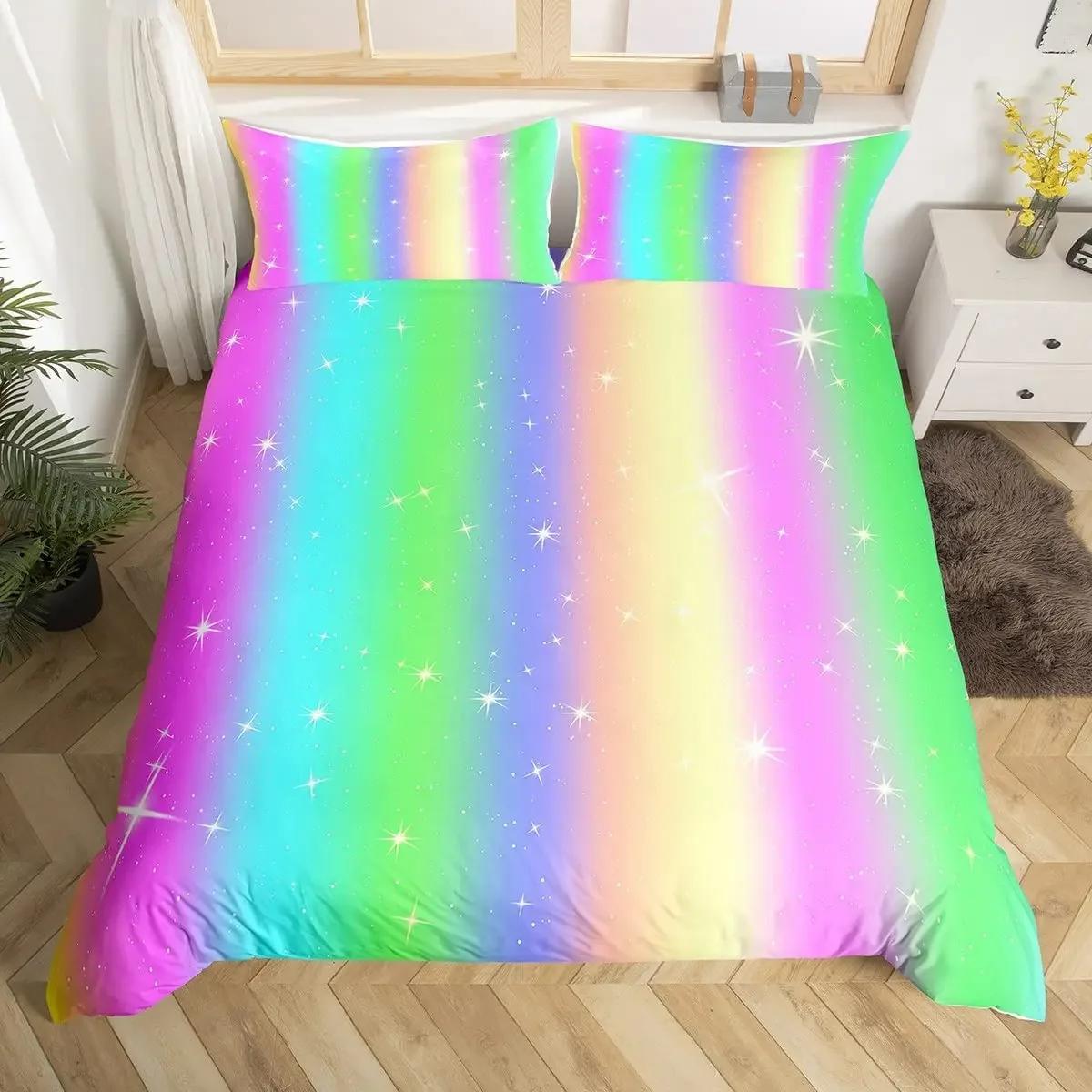 

Радужный пододеяльник Conch, комплект постельного белья, разноцветный, радуга, для детей, девочек, микрофибра, разноцветный, одеяло, покрывало, двуспальное, размера King Size EU Single(135x200cm)