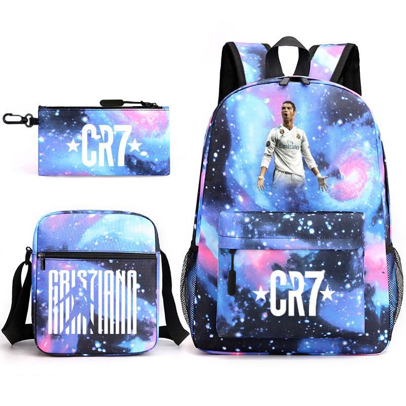 Set Zaino Scolastico Cristiano Ronaldo per Bambini Ragazzi Ragazze 15L Tessuto Oxford Borsa a Doppia Tracolla con Spallacci Imbottiti Traspiranti
