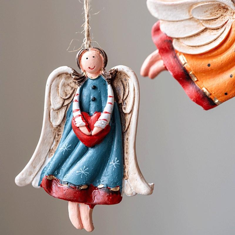 Resin Angel Statue Hanging Ornament Christmas Tree Decoration For Door Mantels Holiday Party Indoor and Outdoor