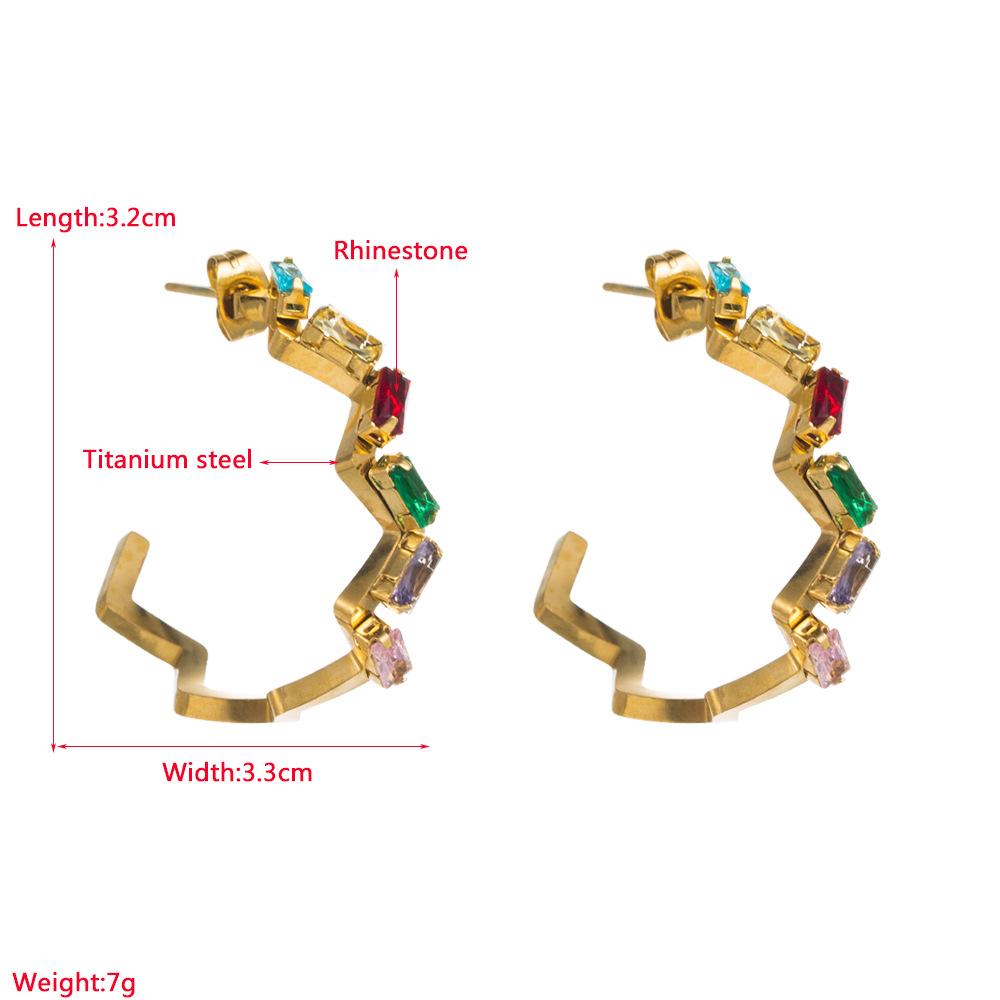 Women Simple C-shaped Eardrops Drop Earrings Titanium Steel Geometric Type Crystal Colorfull