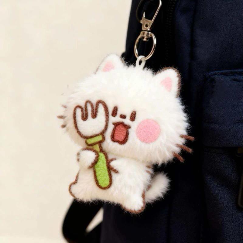 Cute Fluffy Cat Plush Keychain Soft Fuzzy Material Adorable Cartoon Design Ideal Backpack Decor Gifts For Cat Lovers