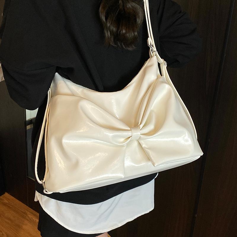 2025 new personalized trend high-end texture big bow tote bag shoulder bag casual solid color double shoulder women's bag