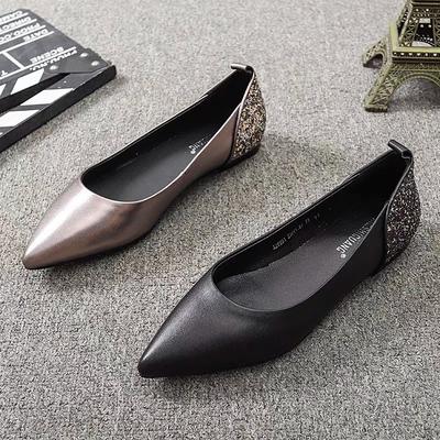 Mode Temperament Damenschuhe 2026 Frühling Neue Damen Spitz Flach Leder Schuh Einfach Vielseitig Damen Pailletten Mary Jane Schuhe