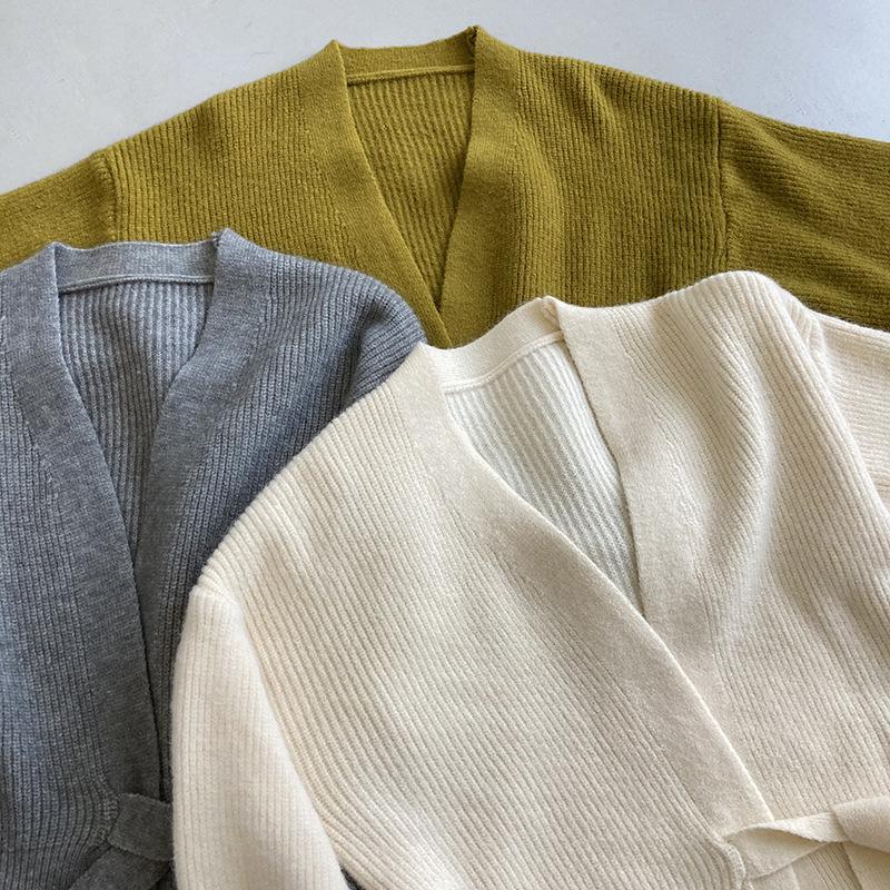Advanced Sweater Knitwear Women Knitted Cardigan Fall Winter Tie V-neck Sweet Short Long-sleeved Knitted Tops