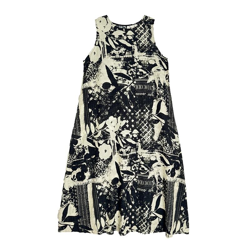 Sleeveless Plus Size Cotton Vintage Floral New In Dresses for Women Casual Loose Maxi Long Summer Dress