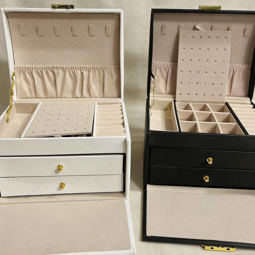 Simple Three-Layer Leather Drawer Jewelry Box Earrings Jewelry Storage Box Stud Earrings With Lock Jewelry Box Set