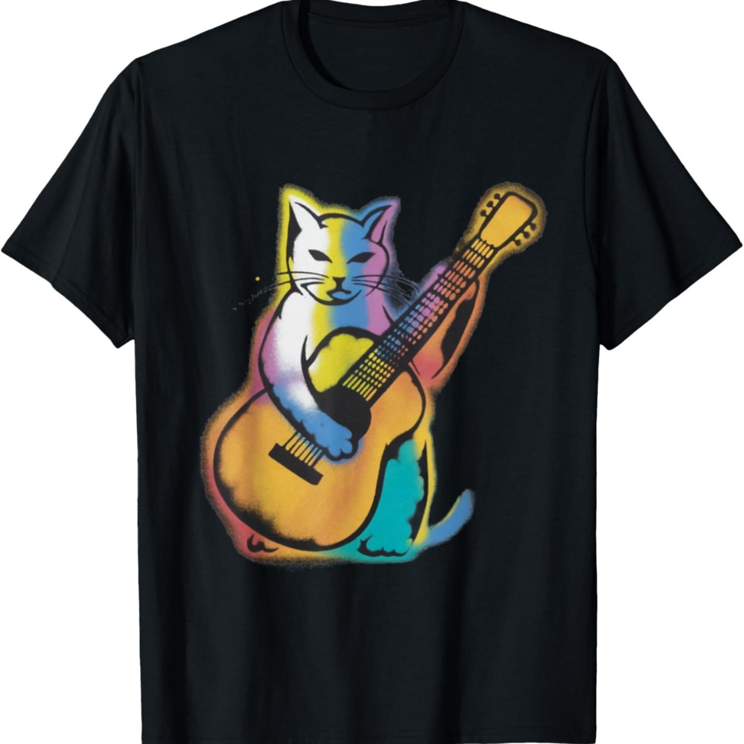 Смешная кошка-музыкант, кошка-гитарист, кошка с гитарой, кошачий мем, футболка(2) S