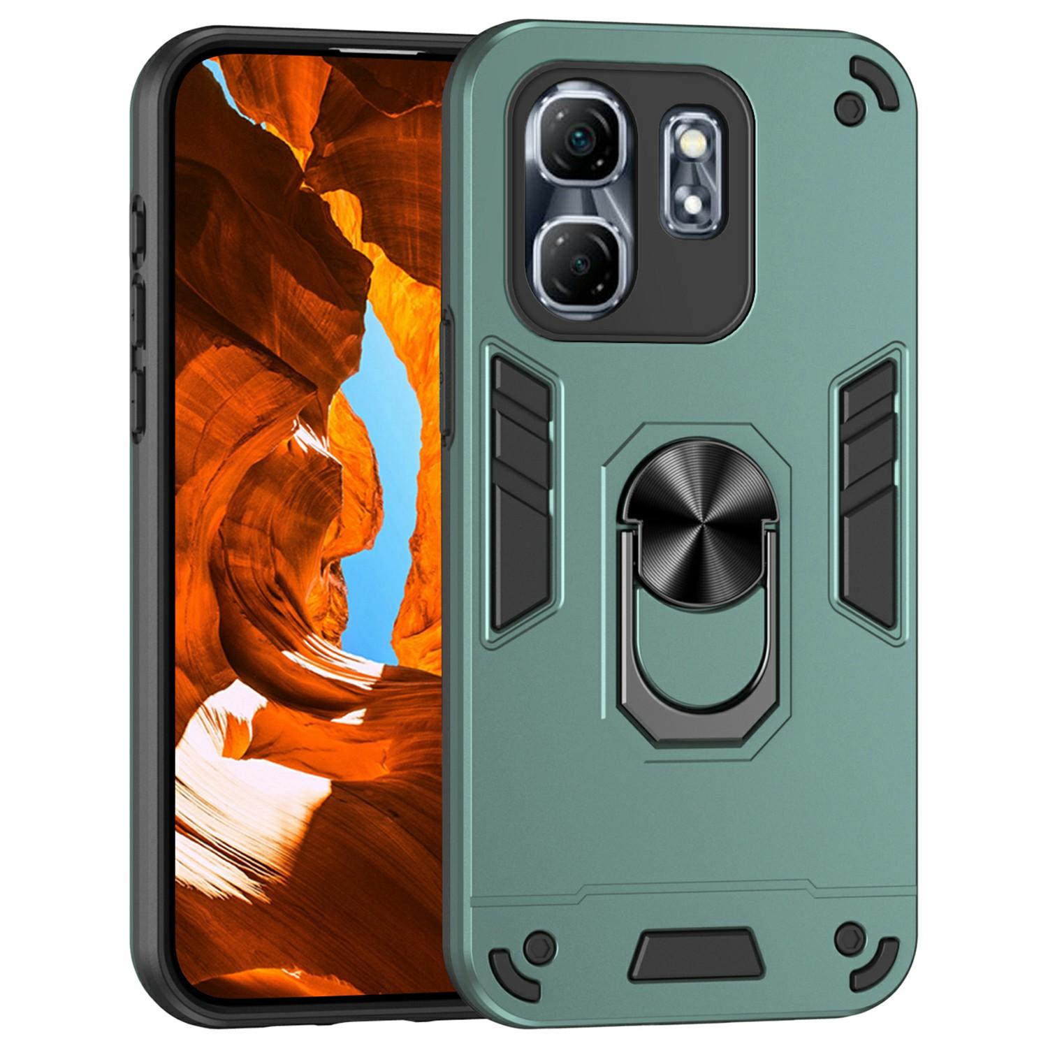 

For Infinix Hot 50i 4G Case PC+TPU Drop Defend Phone Cover with Ring Kickstand Green