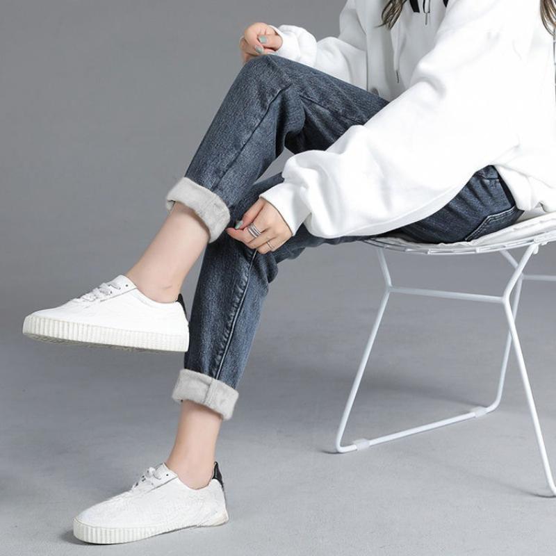 Neue Damen Thermo Slim Jeans Herbst Winter Warm Plüsch Stretch Jeans Damen Schneehose Skinny Bleistift Gerade Hose