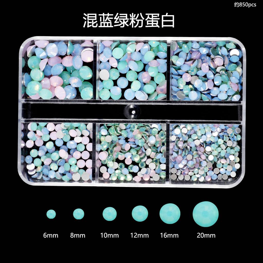 Nail Art Diamond 6 Grid Glass Flat Bottom Round Diamond Crystal Transparent Ab Mixed Color Large And Small Mixed Decoration