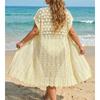 Damski Kardigan Szydełkowy Plus Size Z Dziurkami Otwarty Krótki Rękaw Długi Cover Up