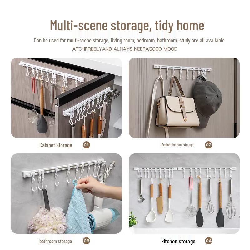 Nástěnný držák na kuchyňské špachtle bez vrtání s posuvnými háčky