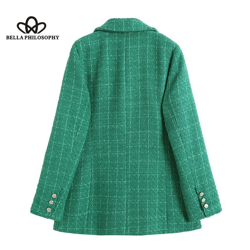 Avrupa Amerikan Tarzı Yeni Kadın Dört Renkli Doku Kruvaze Üst Düzey Tasarım Basit Orta Uzunlukta Blazer Ceket