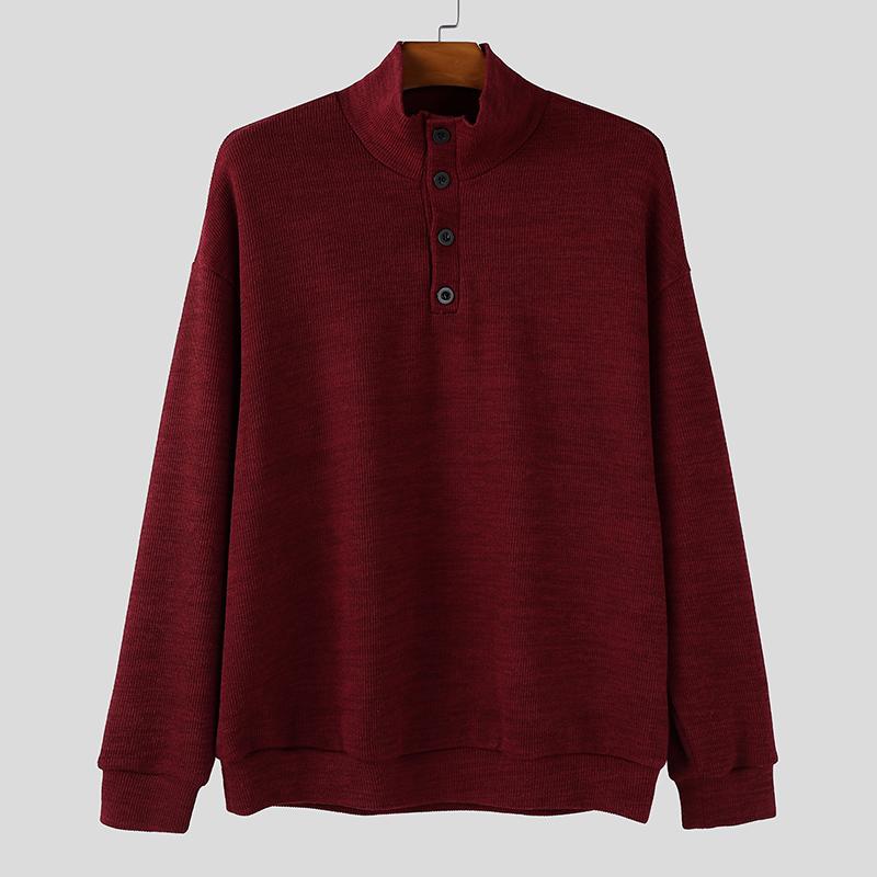 

INCERUN Autumn Spring Men Stand Collar Long Sleeve Rib Knitted Pullovers Tops 5XL красный