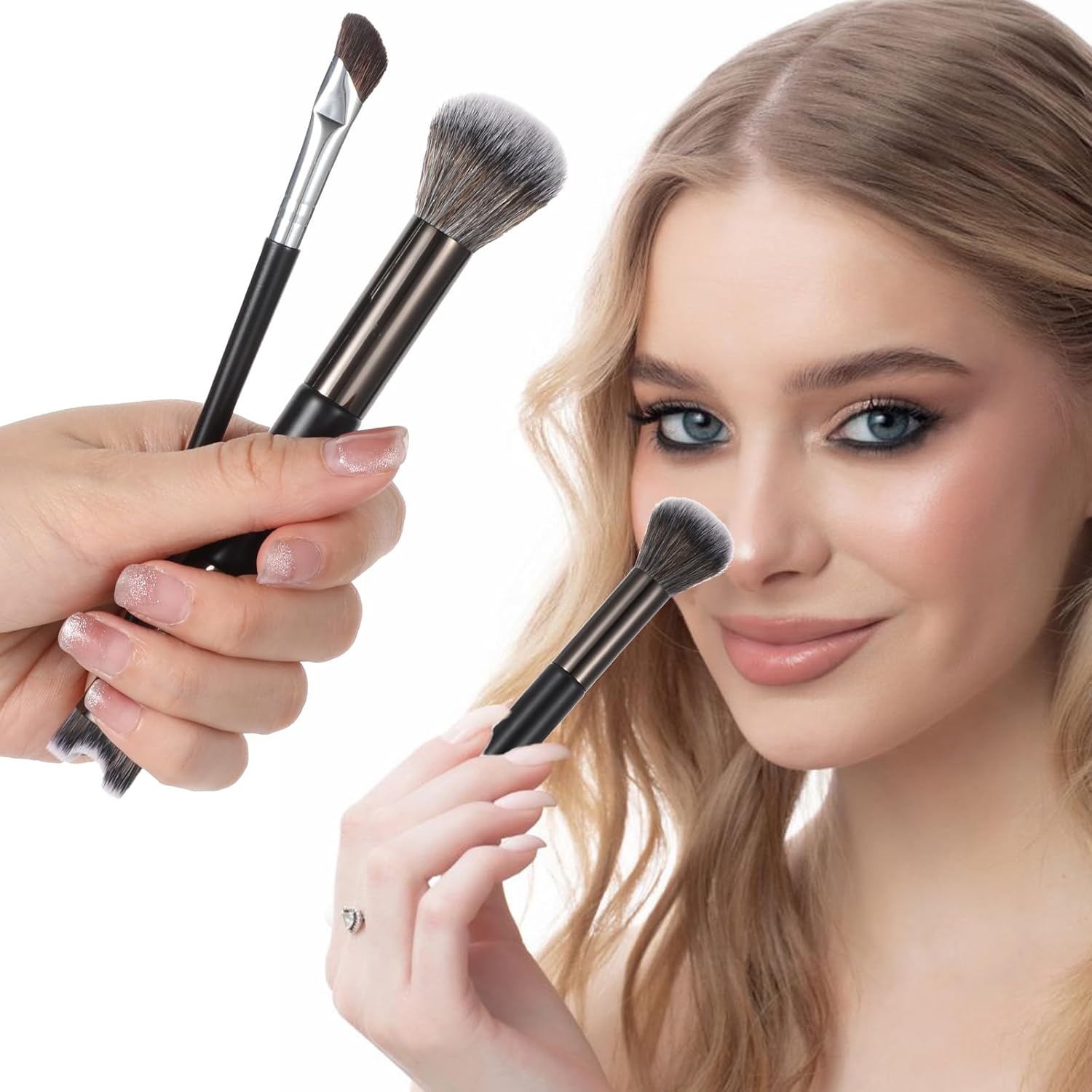

2 Pcs Nose Contour Brushes, 2-In-1 U-Shaped Brush Concealer Set Nose Sculpting Sets for Angled Tilt Blush Highlight Cheek Bones Professional Make Up