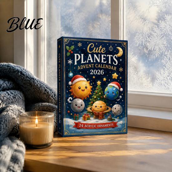 Christmas Countdown Calendar Set with 2D Flat Calendar 24Pcs Space Advent Acrylic Ornament Planet Holiday