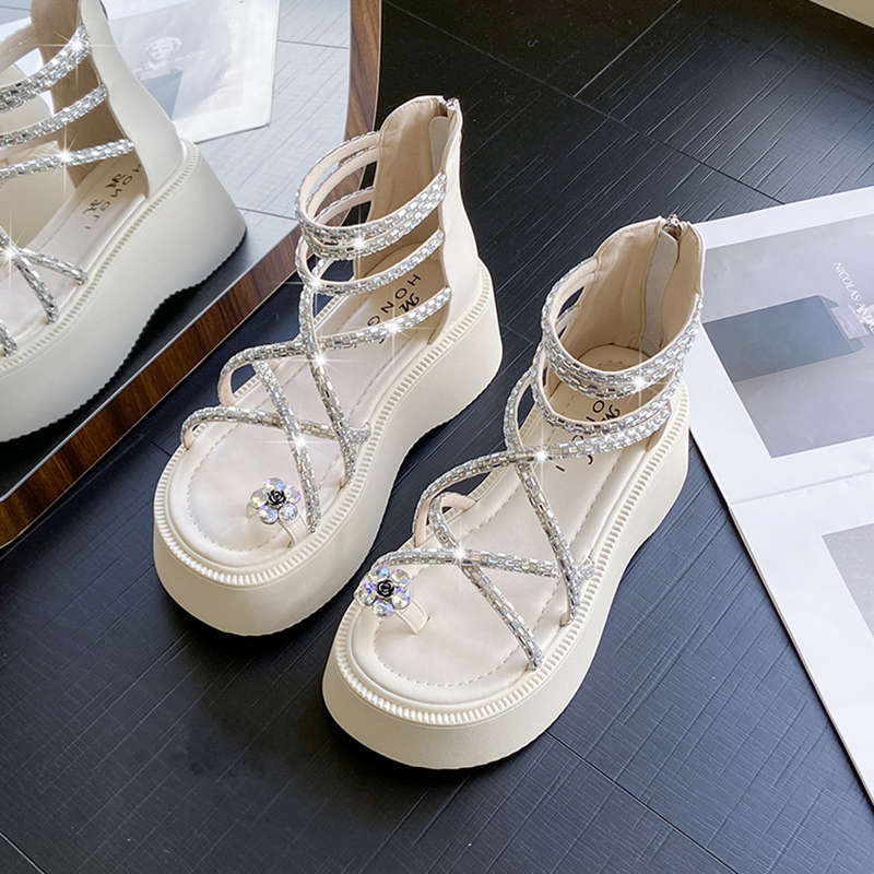 With Skirt Sandals Women's New Summer Super Fire Retro Versatile Small Thick-soled Korean Roman Shoes