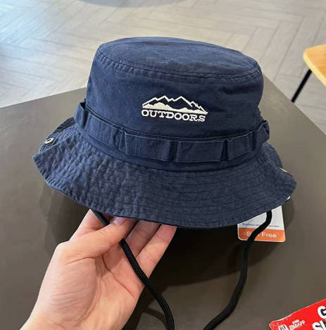 Outdoor Fisherman Hat with Embroidery - Navy Blue Hat One Size