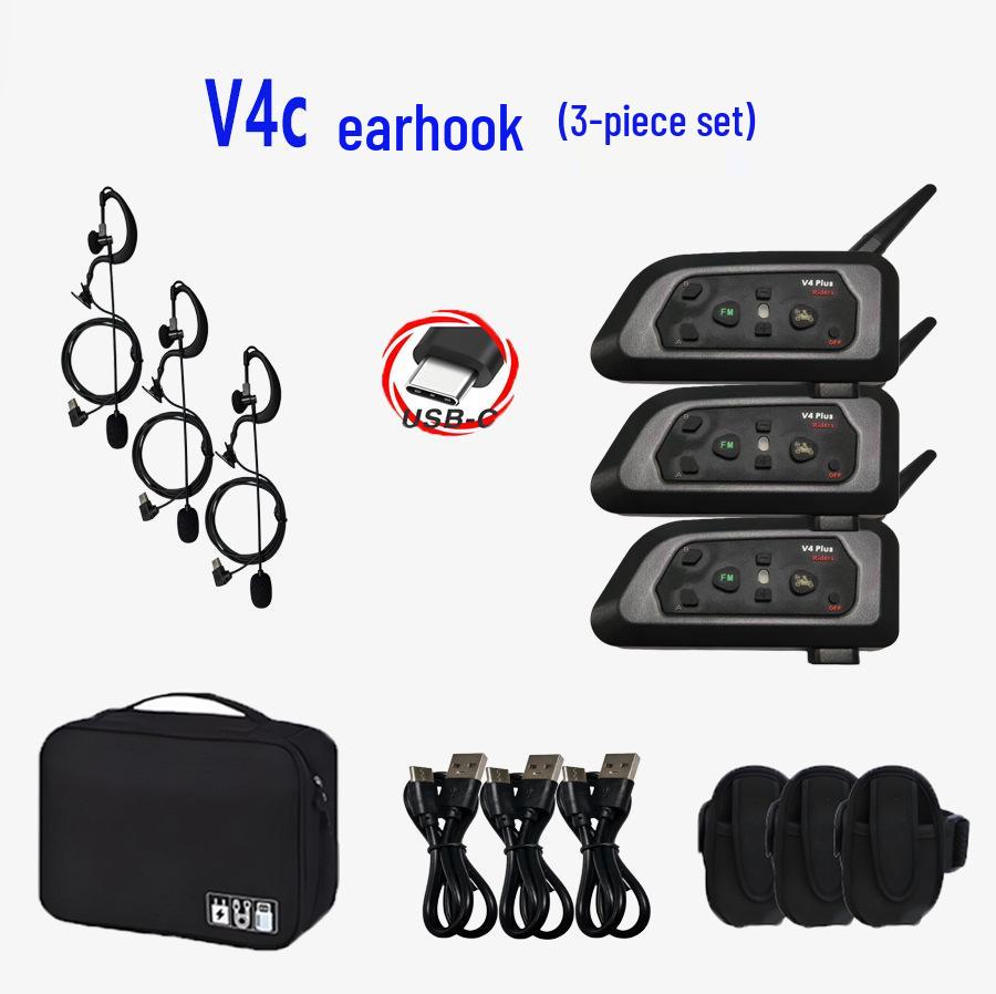 Unisex Bluetooth Helmet Headset: V4C Waterproof, Noise-Reducing, Cross-Border Referee Intercom Set (3-Piece)