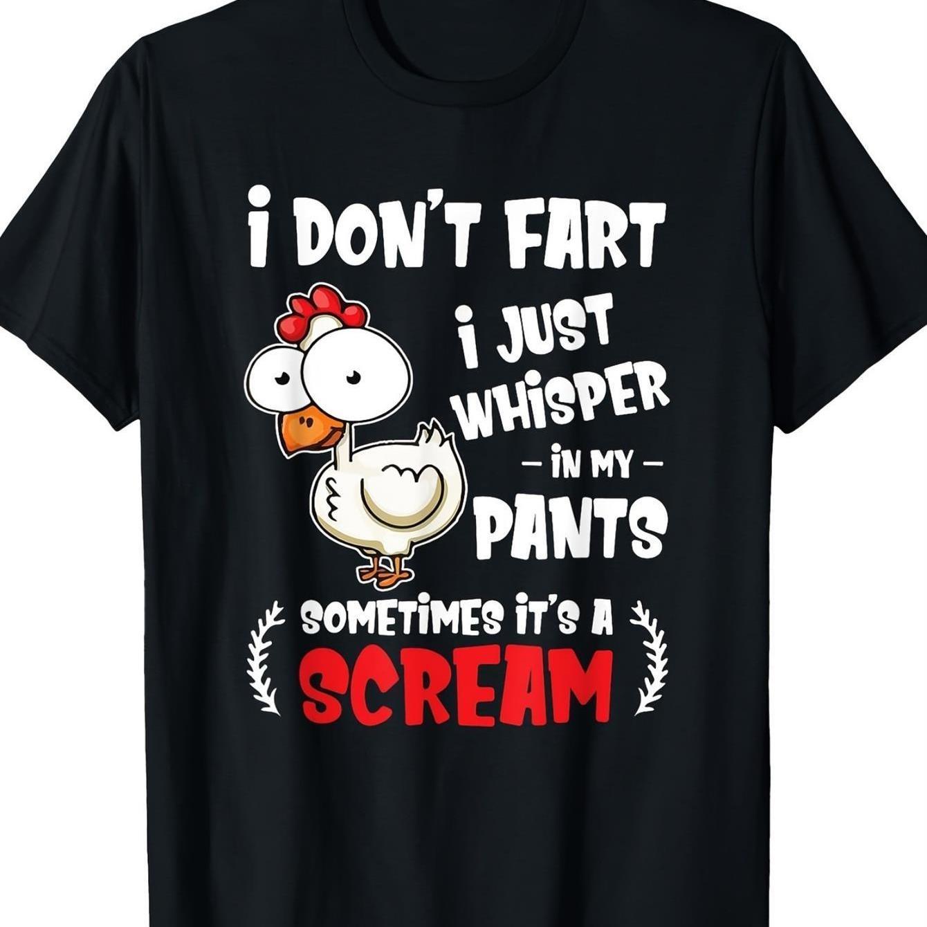 

Funny Chicken Fart Whisper Scream Graphic Tee Mens Casual Cotton TShirt Breathable Short Sleeve Top 4XL