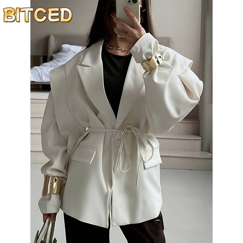 BITCED Women's Vintage Casual Solid Color Print Autumn Winter Long Sleeve POLO Neck Jacket International Designs & Coats
