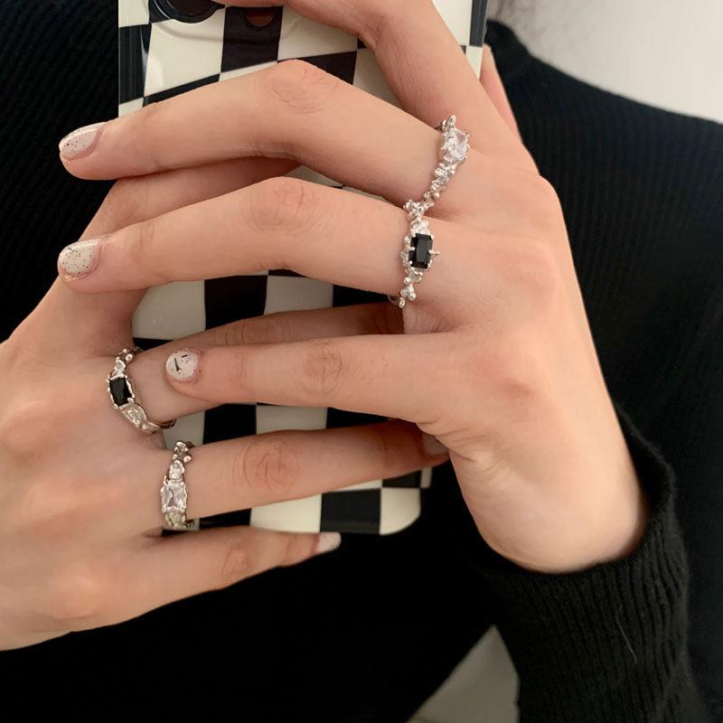 Niche Design French Irregular Dark Wind Personality High-End Sense Diamond-Encrusted Zir*****Pen Ring Female Tide