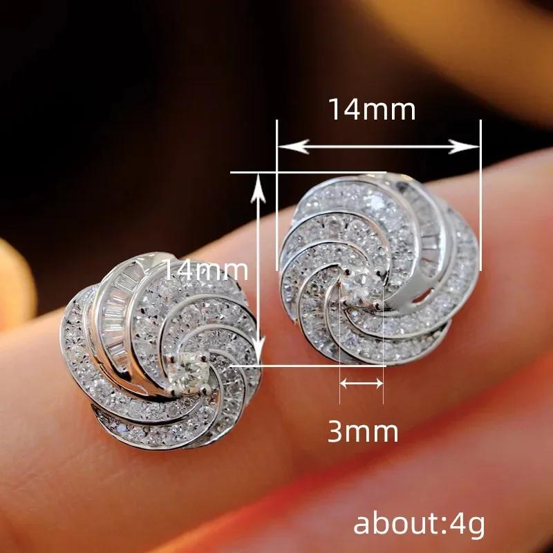 New Fashion Shiny Zirconia Inlaid Rose-shaped Stud Earrings Women's Trend Luxury Copper Earrings Birthday Party Jewellery Gifts