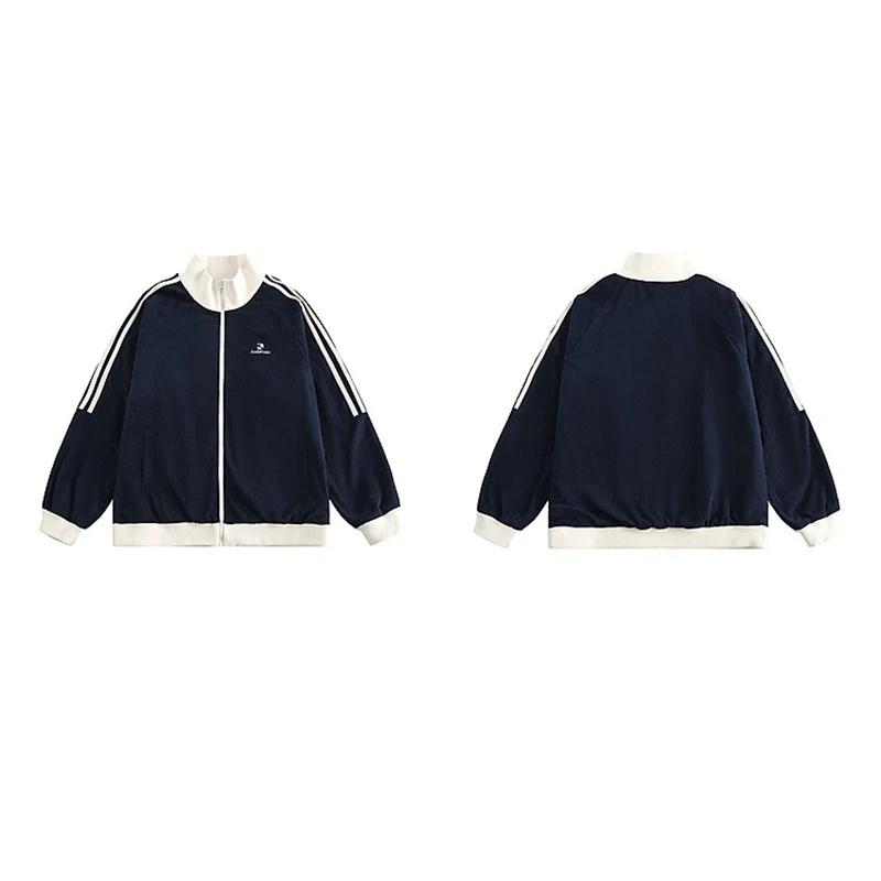 Women's Contrast Trim Striped Sleeve Zip Up Jacket