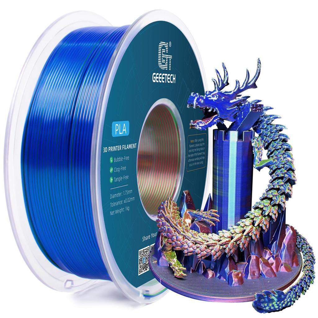 Filamento PLA Multicor com Aspecto de Seda para Impressora 3D (Duas/Três Cores, 1,75mm)