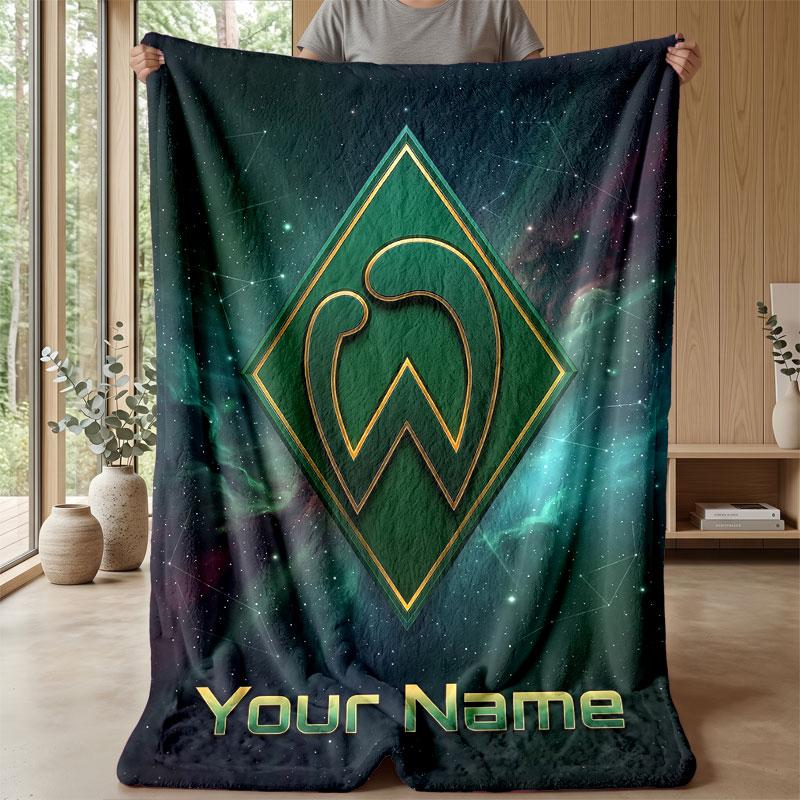 Coperta in Flanella Personalizzata con Nome Testo FC Werder Bremen Logo Calcio Coperta Plaid in Pile Personalizzata Regalo Speciale per Divano Camera da Letto Casa