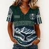 Women's Casual Short Sleeve V-Neck T-Shirt with Soccer Flag Print for Day Fan Wear