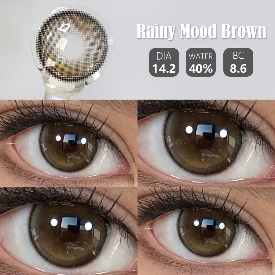 FreshLady 1 Pair 2pcs 14.20mm Natural Brown Colored Contact Lenses, Yearly Disposable 40% Water Contact Lenses
