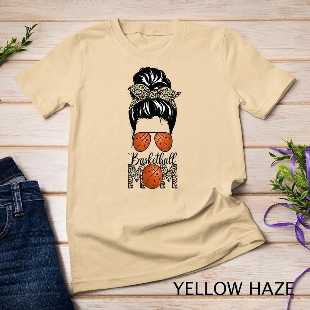 

Basketball Mom Life Messy Bun Hair Leopard Print Basketball Unisex T-shirt XL