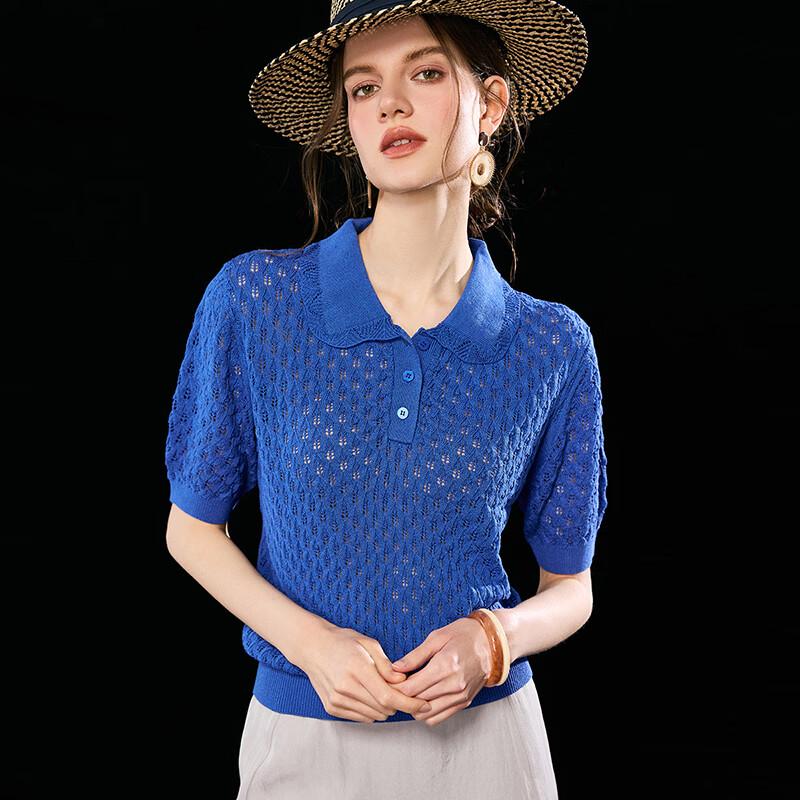 Wudao Women's Polo Crochet Knit Top
